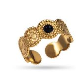 [241025_8067] Bague MAEVA - doré & noir (acier inoxydable avec pierre naturelle onyx)